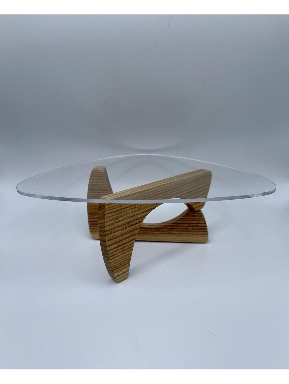 1:6 Scale Miniature Coffee Table, Triangle Top Wooden Table, MCM Beige Table